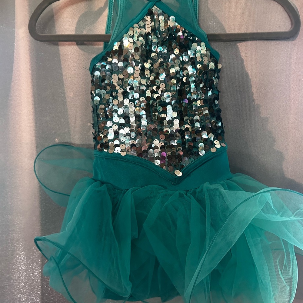 Weissman Teal Sequin Kids Dance Costume